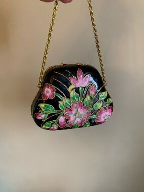 Vintage Cloisonne Hand Bag Purse Metal Enameled Chain Prom Dance Evening